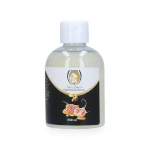 Fles Skin Derm shampoo (250 ml) met propolis en honing, verzorgend voor de huid.