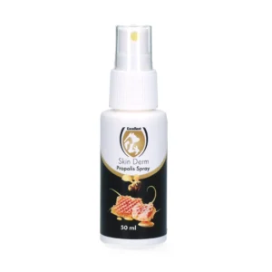 Fles Skin Derm shampoo (50 ml) met propolis en honing, verzorgend voor de huid.