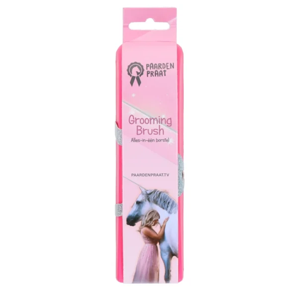 Paardenpraat Grooming Brush Roze M Paardenpraat grooming brush van PaardenpraatTV in maat M. Verwijdert haren, masseert én is antistatisch. Ideaal voor paard, deken en kleding!