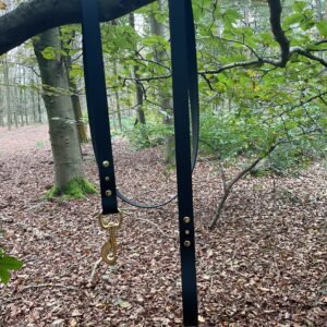 UE Halstertouw BioThane zwart met sprankelende steenklinknagels, geschikt voor dagelijks gebruik en gecombineerd met UE bloemenhalster.