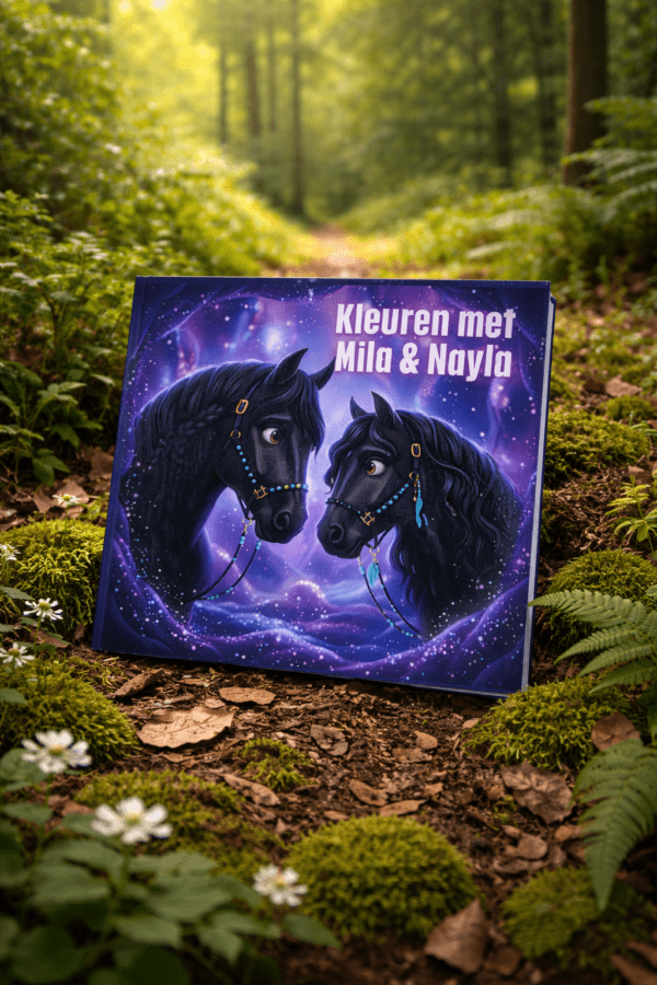 Paardenkleurboek voor kinderen met magische paarden op de voorkant, kleurboek vol plezier en fantasie